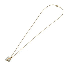 Authentic MIKIMOTO 3P Pearl 1P Diamond Necklace K18YG 750 Yellow Gold Used F/S