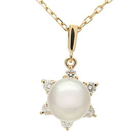 Authentic MIKIMOTO Pearl Diamond Necklace K18 750YG Yellow Gold Used F/S