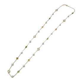 Auth Mikimoto Station Necklace Pearl Topaz Peridot Rose Quartz K18YG Used F/S