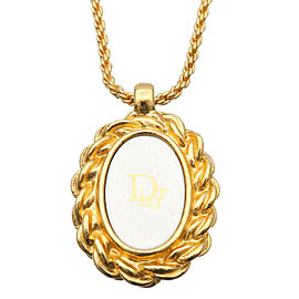 Authentic Christian Dior Oval Logo Necklace Penadant Gold Silver Used F/S