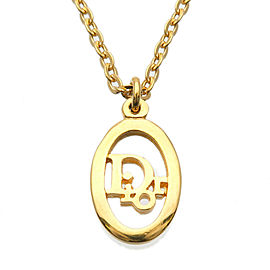 Authentic Christian Dior Logo Necklace Pendant Gold Used F/S