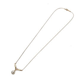 Authentic MIKIMOTO Pearl Diamond Necklace K18YG 750 Yellow Gold Used F/S