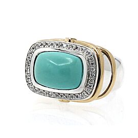 TYCOON 18k White/Yellow Gold Cushion Turquoise Diamond Ladies Ring Size