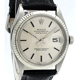 Men VINTAGE Rolex Oyster Perpetual Date Stainless Steel Silver Stick Watch