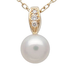 MIKIMOTO Pearl Diamond Necklace K18YG 750YG Yellow Gold