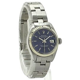 Ladies Vintage Rolex Oyster Perpetual Datejust White Gold Stainless Blue Dial