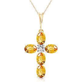 1.88 CTW 14K Solid Gold Cross Necklace Natural Diamond Citrine