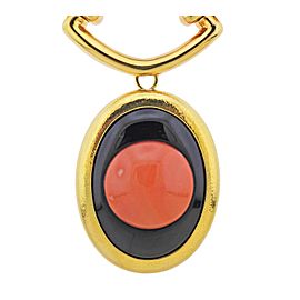 David Webb Coral Onyx Pendant Brooch on Gold Link Necklace