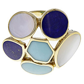 Ippolita 18K Yellow Gold with Turquoise, Mother of Pearl and Lapis Rock Candy Ring Size 7.25