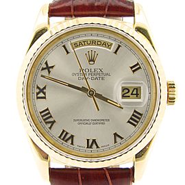 Mens Rolex 18K Gold Day-Date Silver Roman 18238