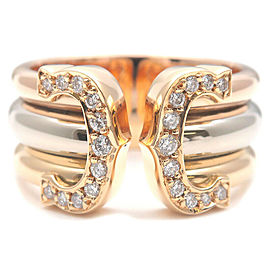 Authentic Cartier 2C Diamond Ring LM Three Color K18 YG/WG/PG #50 US5.5 Used F/S