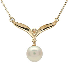 Authentic MIKIMOTO Pearl Diamond Necklace K18YG 750YG Yellow Gold Used F/S