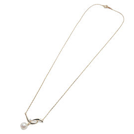 Authentic MIKIMOTO Pearl Diamond Necklace K18YG 750YG Yellow Gold Used F/S