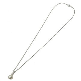 Authentic MIKIMOTO Pearl Diamond Necklace K18 White Gold Used F/S