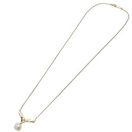 Authentic MIKIMOTO Pearl Diamond Necklace K18YG 750YG Yellow Gold Used F/S