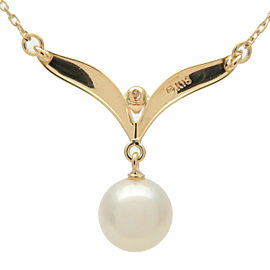 Authentic MIKIMOTO Pearl Diamond Necklace K18YG 750YG Yellow Gold Used F/S