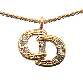 Authentic Christian Dior CD Logo Rhine Stone Necklace Penadant Gold Used F/S