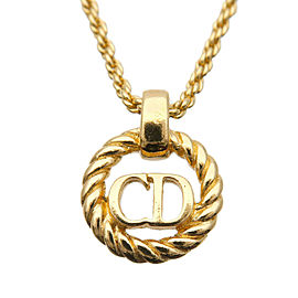 Authentic Christian Dior CD Logo Necklace Penadant Gold Used F/S