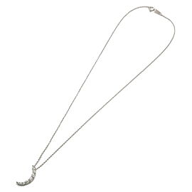 Authentic 4℃ Crescent Moon Diamond Necklace 0.35ct K18WG White Gold Used F/S