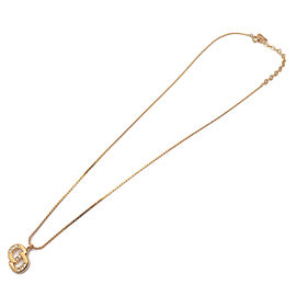 Authentic Christian Dior CD Logo Rhine Stone Necklace Penadant Gold Used F/S