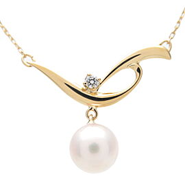 MIKIMOTO Pearl Diamond Necklace K18YG Yellow Gold