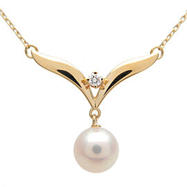 MIKIMOTO Pearl Diamond Necklace K18YG 750YG Yellow Gold