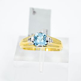 Blue Topaz Ring With 0.07Ct Genuine Diamonds in 10K Yellow Gold Size 6.75