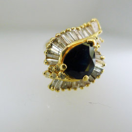Fine Estate 14k Yellow gold Cluster Cocktail Diamond Sapphire Ring Size 6