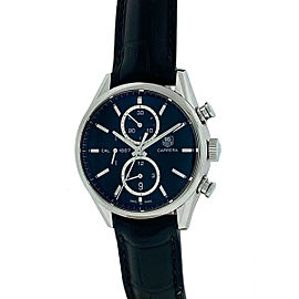 Tag Heuer Carrera Cal.1887 Black Dial Stainless Steel Watch on Leather Band