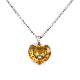 Chopard Happy Diamond Yellow Stone Heart 18k White Gold Pendant w/Cert