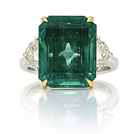 Emerald Diamond Statement Ring in 18k Yellow Gold and Platinum