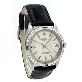 Mens Rolex Oyster Perpetual Datejust Stainless White Gold Diamonds Green 36mm