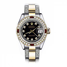 Rolex Black String 36mm Datejust Two Tone Side Diamonds + Rubies