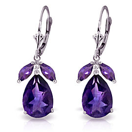 13 CTW 14K Solid White Gold Leverback Earrings Natural Amethyst