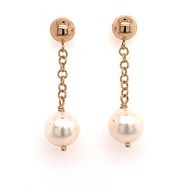 Akoya Pearl Dangle Earrings 1.25" 14k Gold 8.19 mm Certified $990