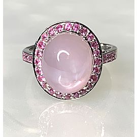 14K White Gold Cabochon Pink Star Sapphire Cocktail ring
