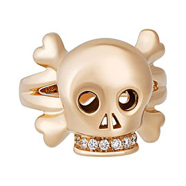 Christian Dior 18K Rose Gold 0.08ctw Diamond Skull Ring Size 6.25