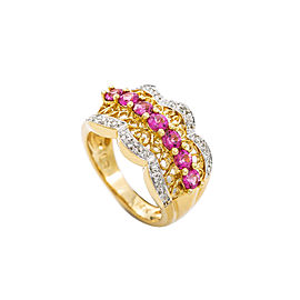 14K Yellow Gold Pink Sapphire 0.75 Ct H SI1 Diamond Ring 6.2 Grams Size 6