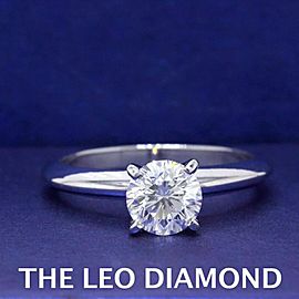 Leo Diamond Engagement Ring Round 0.98 CTS H SI2 14k White Gold $8400 Retail