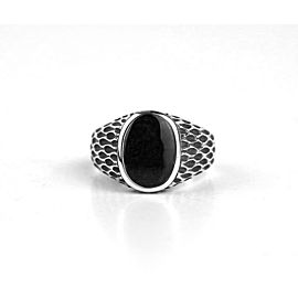 JOHN HARDY SILVER LEGENDS NAGA OVAL SIGNET RING sz 9 SILVER SHEEN OBSIDIAN 78R