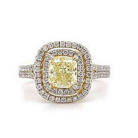 HENRI DAUSSI Radiant Diamond 2.02 Tcw Double Halo Engagement Ring Platinum GIA