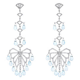 18K White Gold Aquamarine, Diamond Earrings
