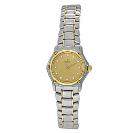 Ladies Steel 18K Gold 23mm Diamond Dial Quartz Watch