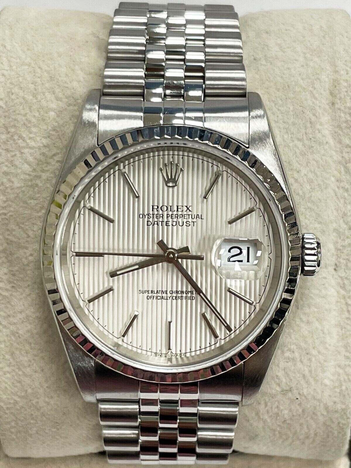 Rolex Datejust Silver Tapestry Dial Stainless Steel Rolex Buy at TrueFacet