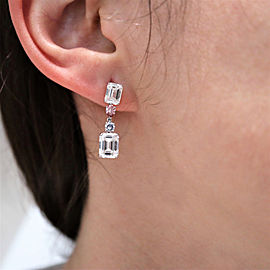 18K White Gold Emerald, Diamond Earrings