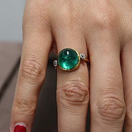 18K Yellow Gold Emerald, Diamond Engagement Ring