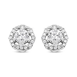 True 18K White Gold 3/4 Cttw Round Diamond Openwork Hexagonal Halo Stud Earring (F-G Color, SI2-I1 Clarity)