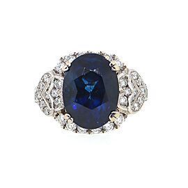 AGL Certified Blue Sapphire and Diamond Engagement Ring