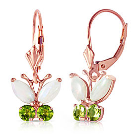 1.39 CTW 14K Solid Rose Gold Butterfly Earrings Opal Peridot