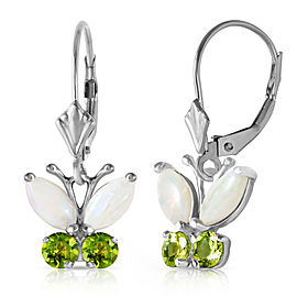 1.39 CTW 14K Solid White Gold Butterfly Earrings Opal Peridot